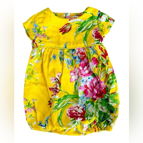 Ralph Lauren Cotton Floral Print Bubble Romper Yellow Sz 6 months - Picture 1 of 3